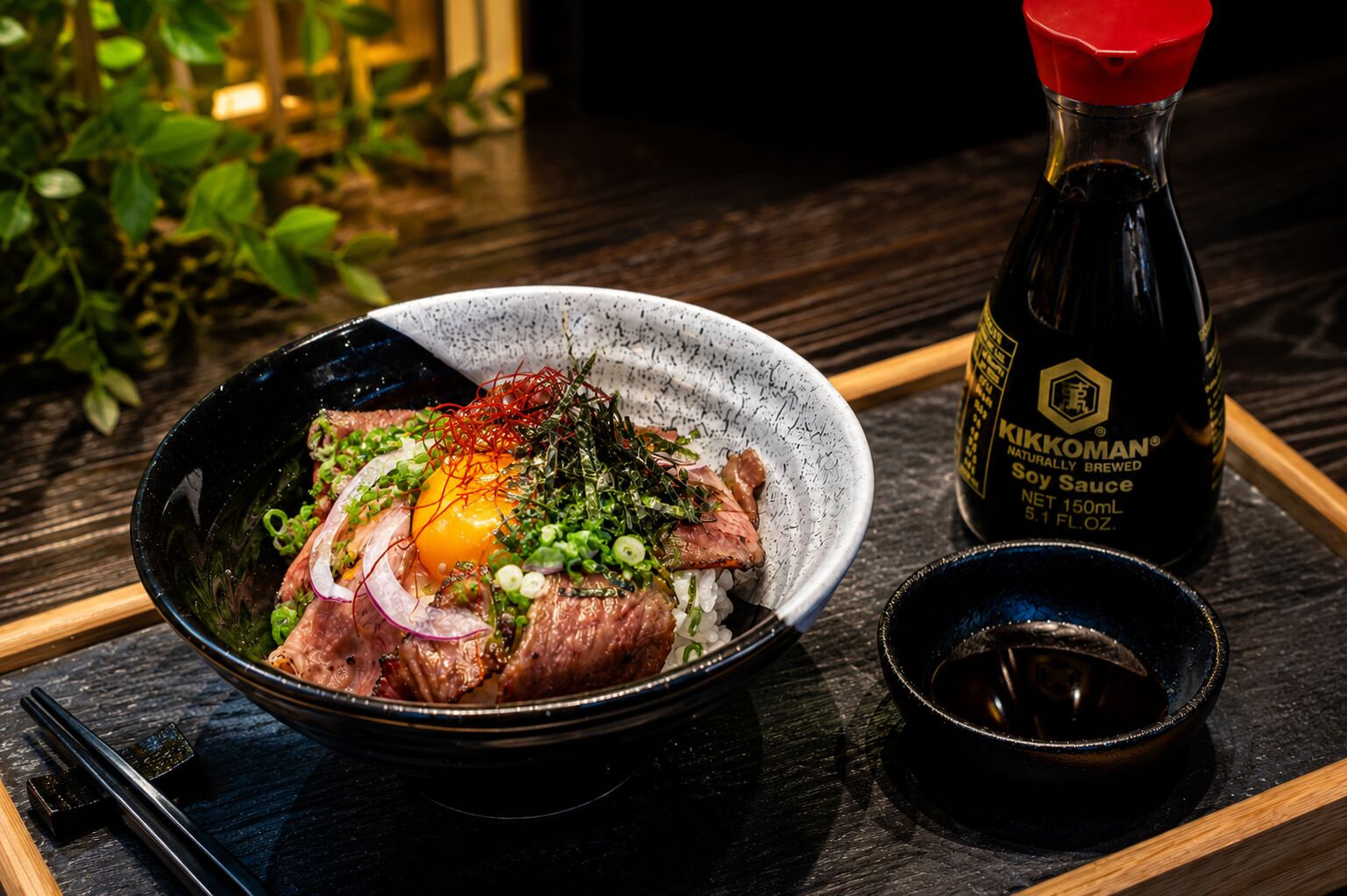 Wagyu beef donburi with onsen egg